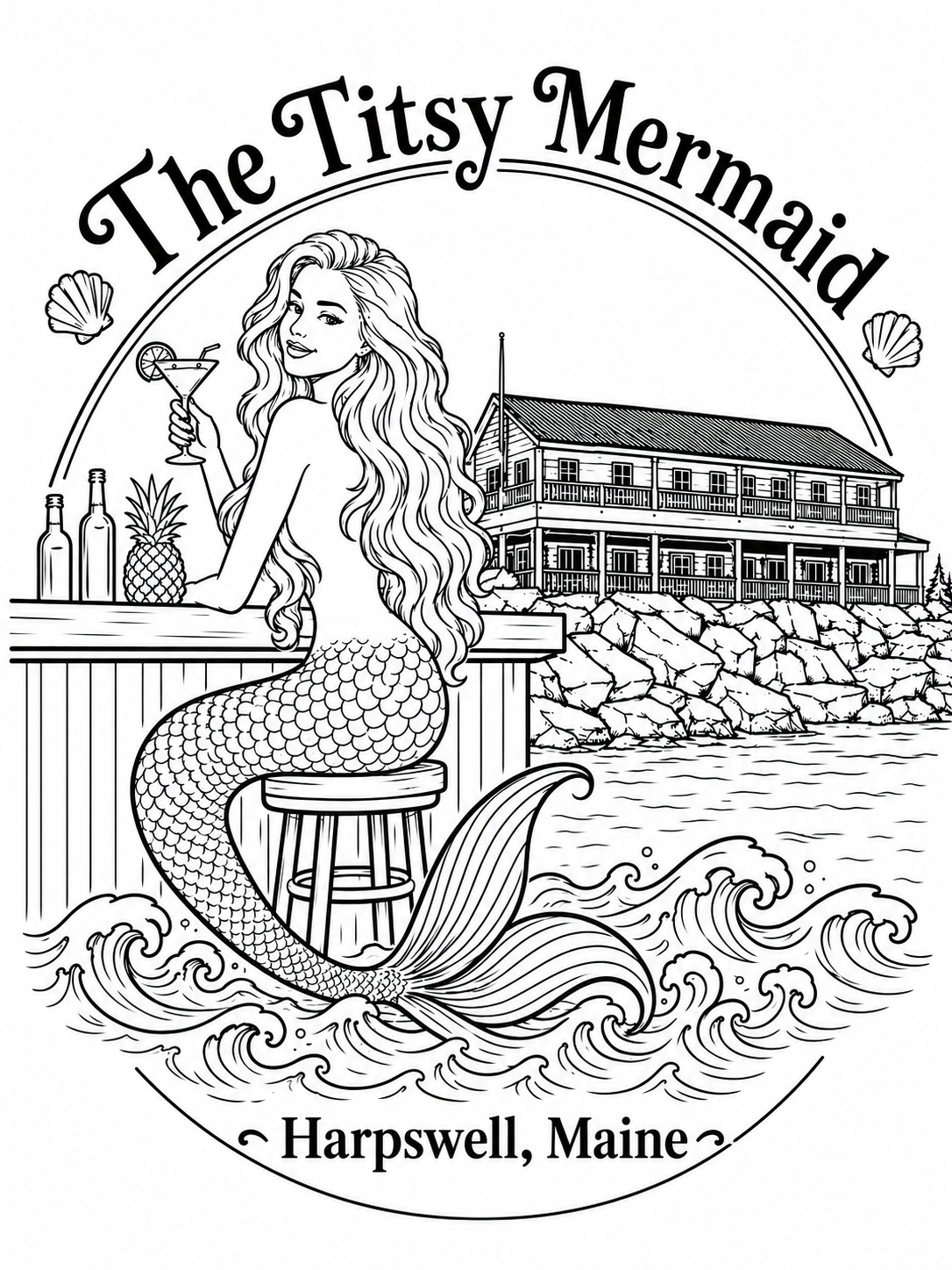The Titsy Mermaid — mermaid at the bar, Harpswell Maine